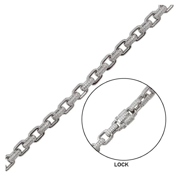 Sterling Silver 925 Rhodium Plated CZ Encrusted Micro Pave Link Bracelet…